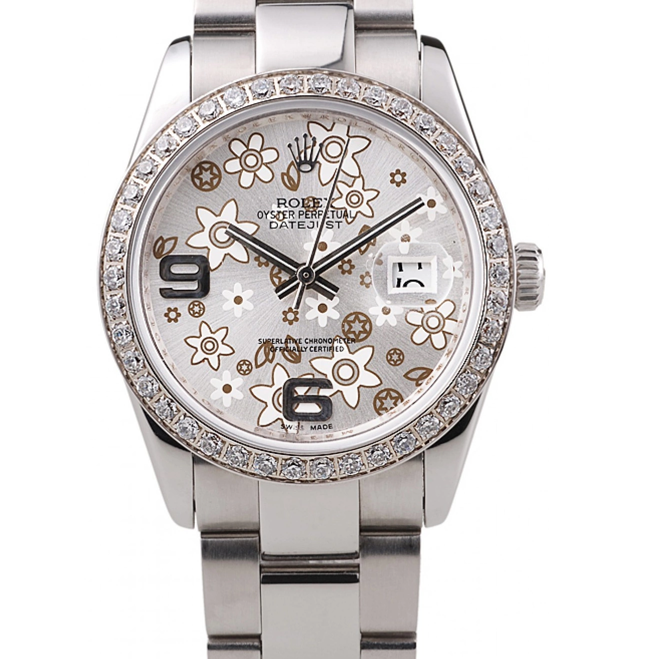 Stainless Steel rl305 Plated Flowers Silver Rolex Datejust Dial Diamond 0820